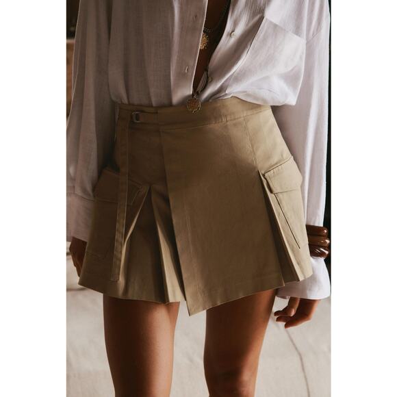 Zara Khaki Tan Skort Skirt Size Small Cargo Pockets Pleated Academia EUC - Picture 1 of 12